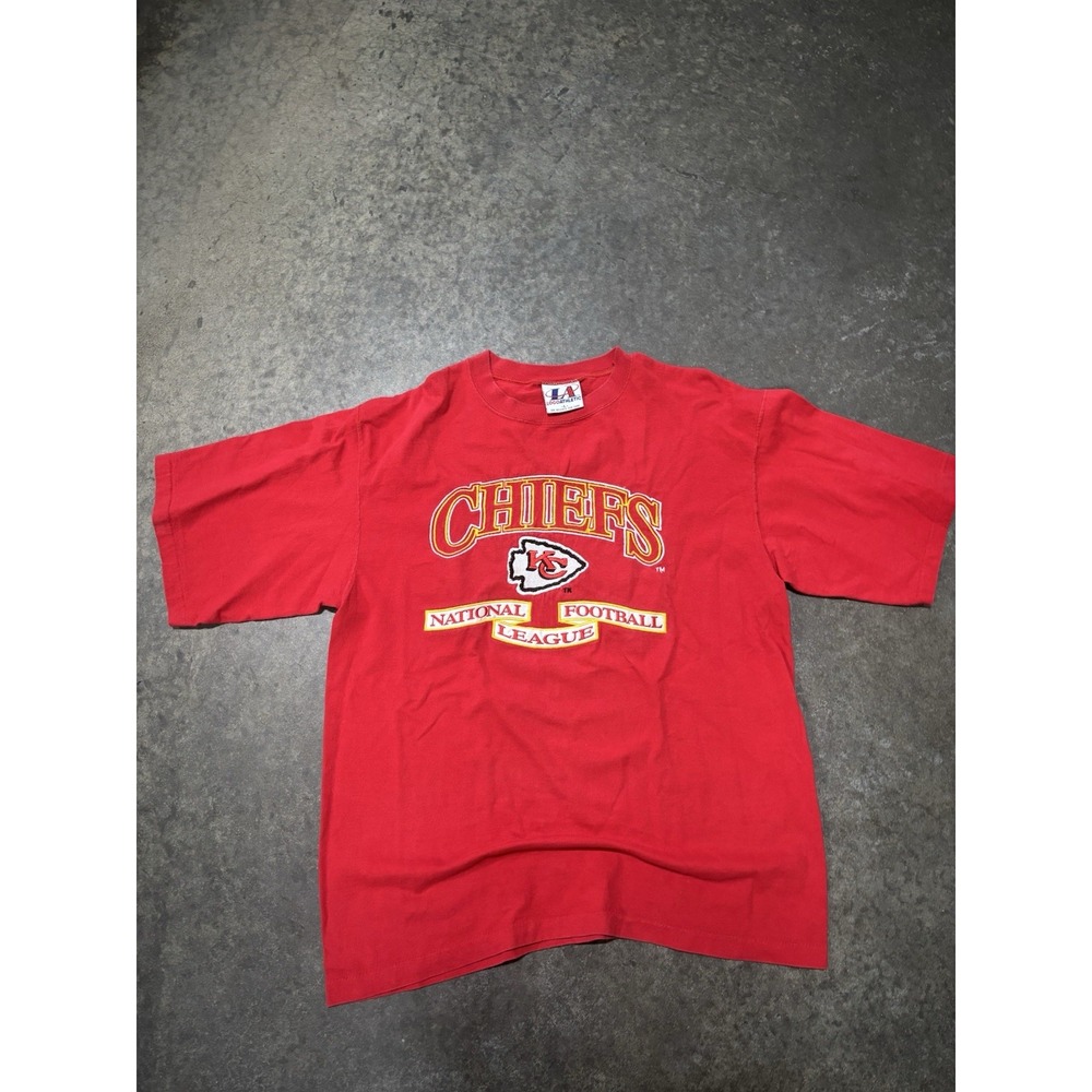 Vintage 90s Single Stitch Kansas City Chiefs NFL Embroidered T Shirt Size Large